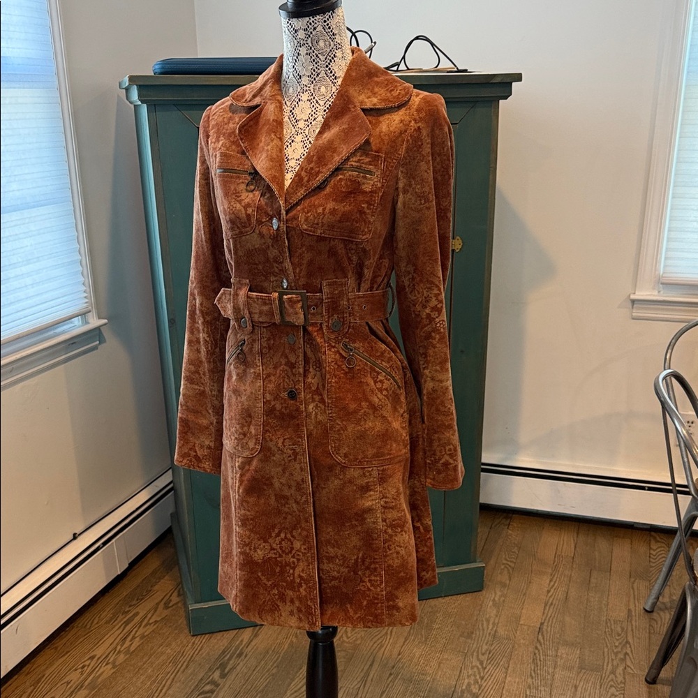 Cynthia Steffe Rust Velvet Trench Coat